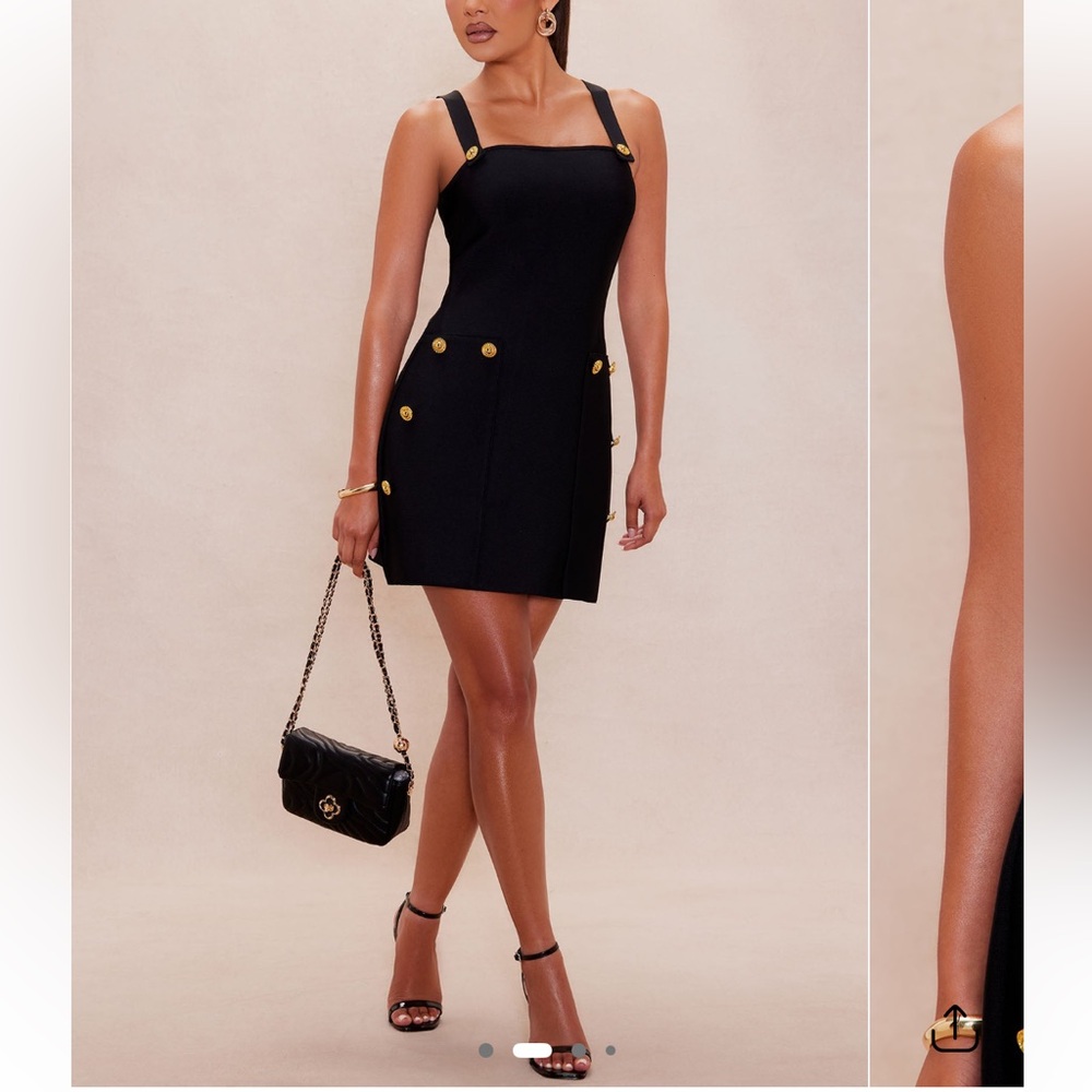 Bandage mini Dress                            Black Mini Dress with Gold Accents